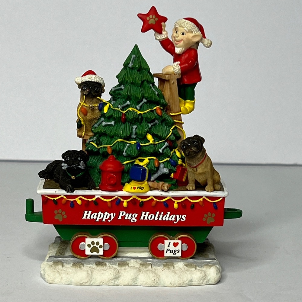 Danbury Mint The Pug Christmas Express Train Figurine Happy Pug Holidays